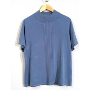 Karen Scott Woman 1X Blue Mock Neck Short Sleeve Sweater Minimalist Workwear